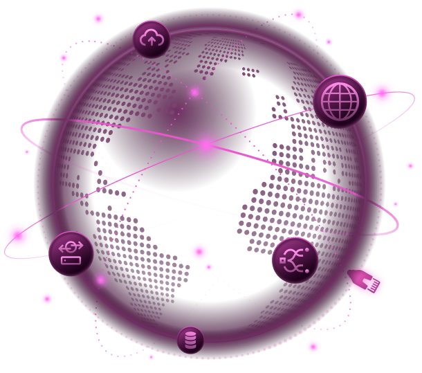 Abstract globe with icons for cloud, messaging, and internet connections