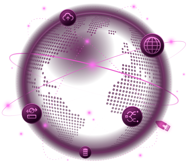 Abstract globe with icons for cloud, messaging, and internet connections